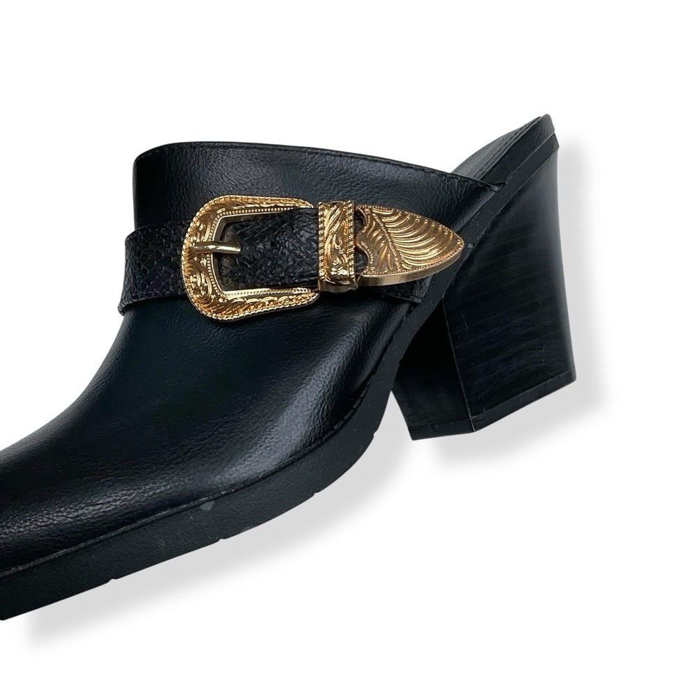Forever Bootie Women 6.5M Black Pointed Toe Buckle Mule Slip On Western - Picture 3 of 12
